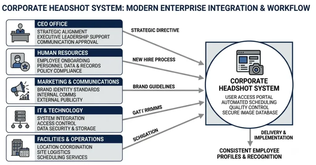Diagram showing HR, Marketing, IT, Facilities and Executive Office collaboration